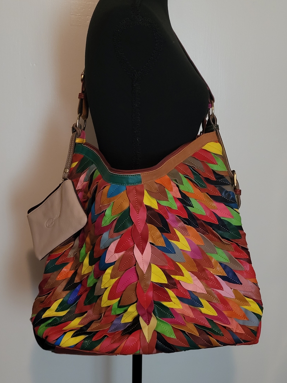 AmeriLeather Large Multicolor Patchwork Genuine Leather Hobo Shoulder Bag Boho
